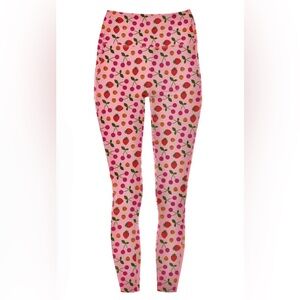Kickee Lotus Berries Print Luxe Stretch 7/8 Leggings with Pockets Pink Size L